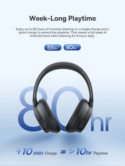 Baseus Bass EH10 NC Wireless Headphones Bluetooth 6.0 Noise Canceling 45dB Over Ear HeadsetSpatial Audio Earphone 80H Time