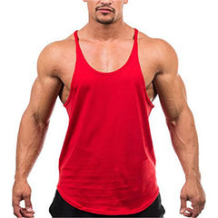 Plain Gym Fitness Bodybuilding Muscle Tank Tops Mens Running Sport Sleeveless Y-back Vests Summer Cool Cotton Breathable Shirts