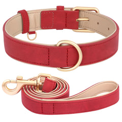 Soft Padded Dog Collar Leash Set PU Leather Pet Dog Collars With Walking Lead Rope Adjustable For Small Medium Dogs Pug Pet Shop