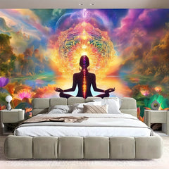 VIKAMA Spiritual Light Wheel Tapestry Meditation Room Bohemian Living Room Decor Mandala Healing Energy Field Art Backdrops