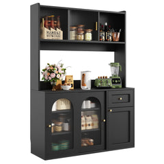 PINGGO Kitchen Cabinet Tall Cabinet Display Cabinet Buffet Cabinet with Adjustable Shelves Dining Room Cabinet with LED Lighting Kitchen & Dining Furniture