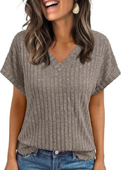 Women’s V-Neck Knit T-Shirt Casual Summer Top