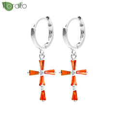 925 Sterling Silver Needle Fashion Cross Pendant Hoop Earrings for Women Vintage Gold Color Small Earrings Luxury Jewelry Gifts