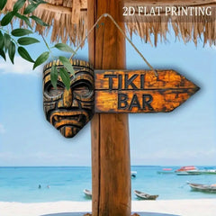 2D Tiki Bar Arrow Wooden Sign - Hawaiian Style Arrow Wall Ornament, Suitable for Outdoor, Beach Parties, Bars, Hawaiian Decor