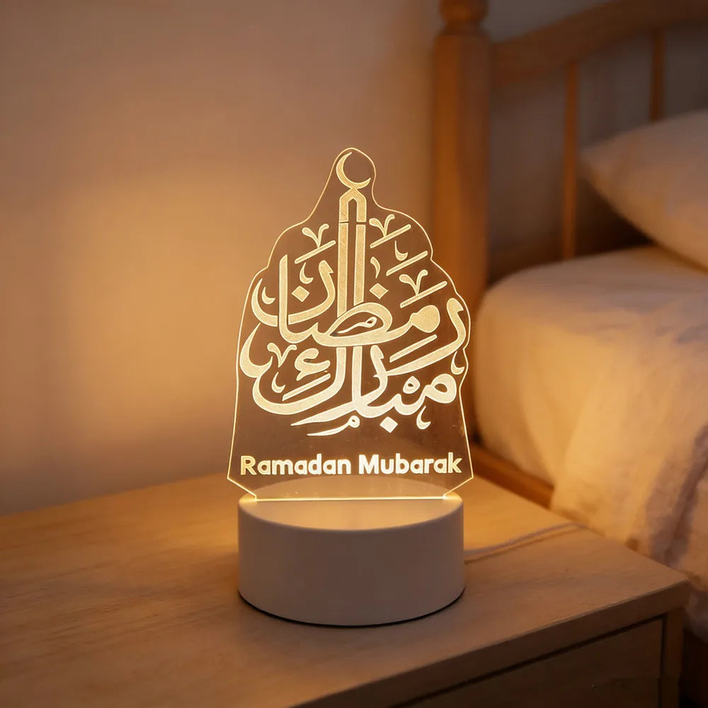 Muslim Ramadan Festival Supplies Neon Lamp USB Operated 3D Acrylic LED Night Light EID Mubarak Ornaments Bedroom Home Decor