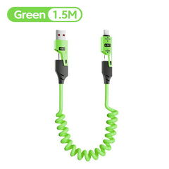 4 in 1 PD 27W 65W Fast Charging Spring Cable USB Type C To Type C And Lightning Data Cable Wire For iPhone 15 16 Samsung Xiaomi