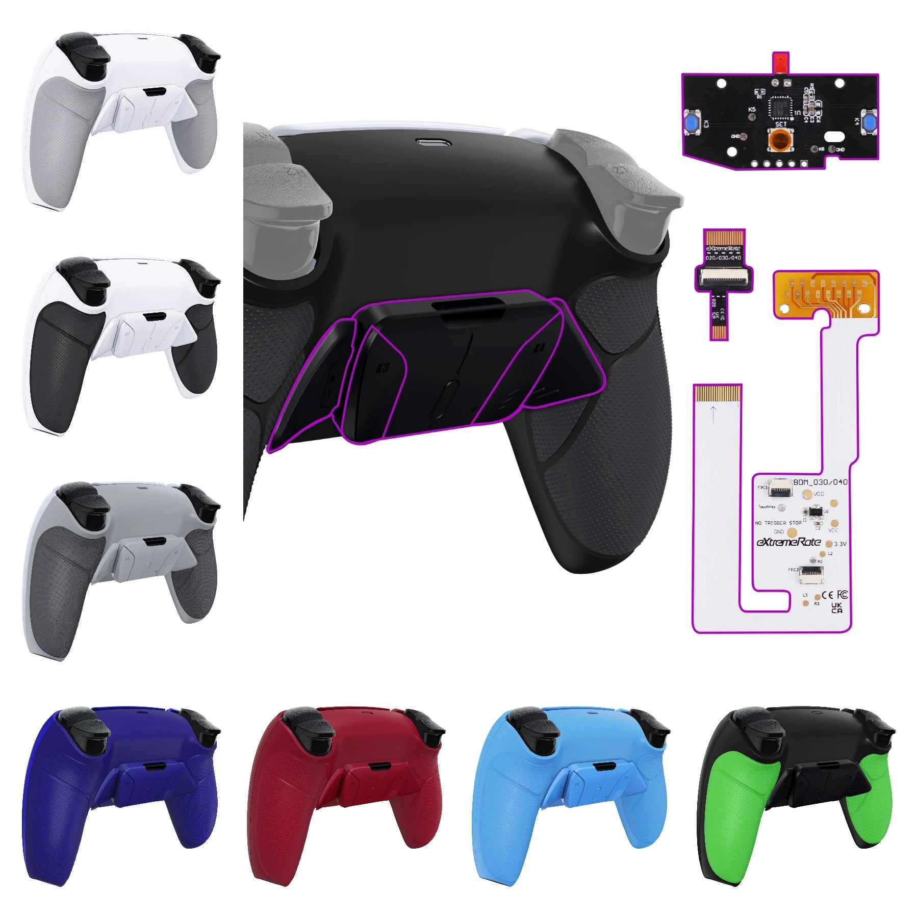 eXtremeRate Programable RISE4 V3 Remap Kit for ps5 Controller BDM-030/040/050, Upgrade Board & Redesigned Back Shell & Buttons
