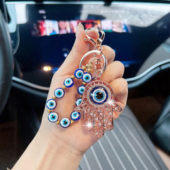Diamond-studded blue eye keychain pendant creative evil eye shaped bag accessory car keychain