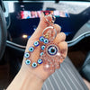 Diamond-studded blue eye keychain pendant creative evil eye shaped bag accessory car keychain - Blue