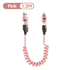 4 in 1 PD 27W 65W Fast Charging Spring Cable USB Type C To Type C And Lightning Data Cable Wire For iPhone 15 16 Samsung Xiaomi