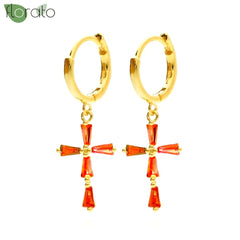 925 Sterling Silver Needle Fashion Cross Pendant Hoop Earrings for Women Vintage Gold Color Small Earrings Luxury Jewelry Gifts