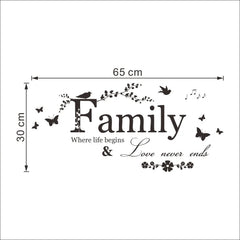 Family Love Never Ends Quote Vinyl Wall Decal Wall Lettering Art Words Wall Sticker Home Decor Wedding Decoration Living Room
