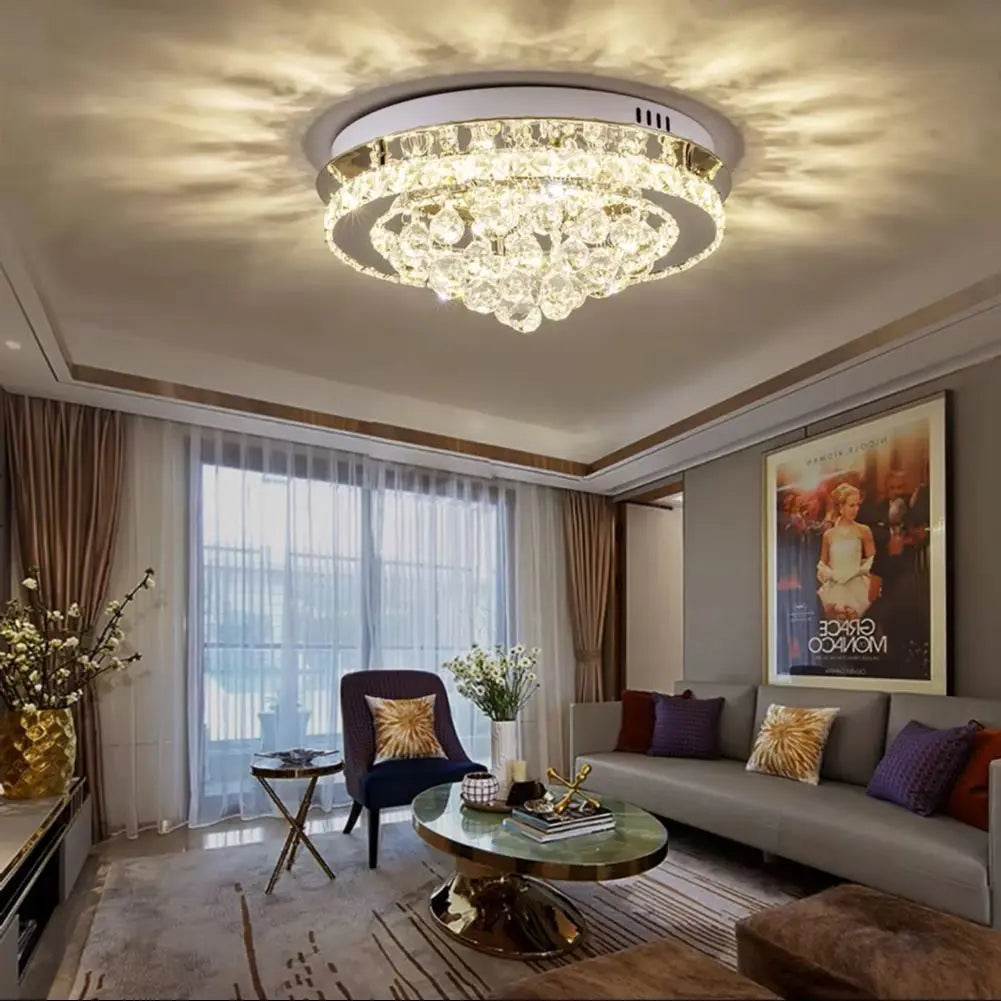 Modern Round LED Ceiling Light Crystal Chandelier Lamp, 40CM Dimmable