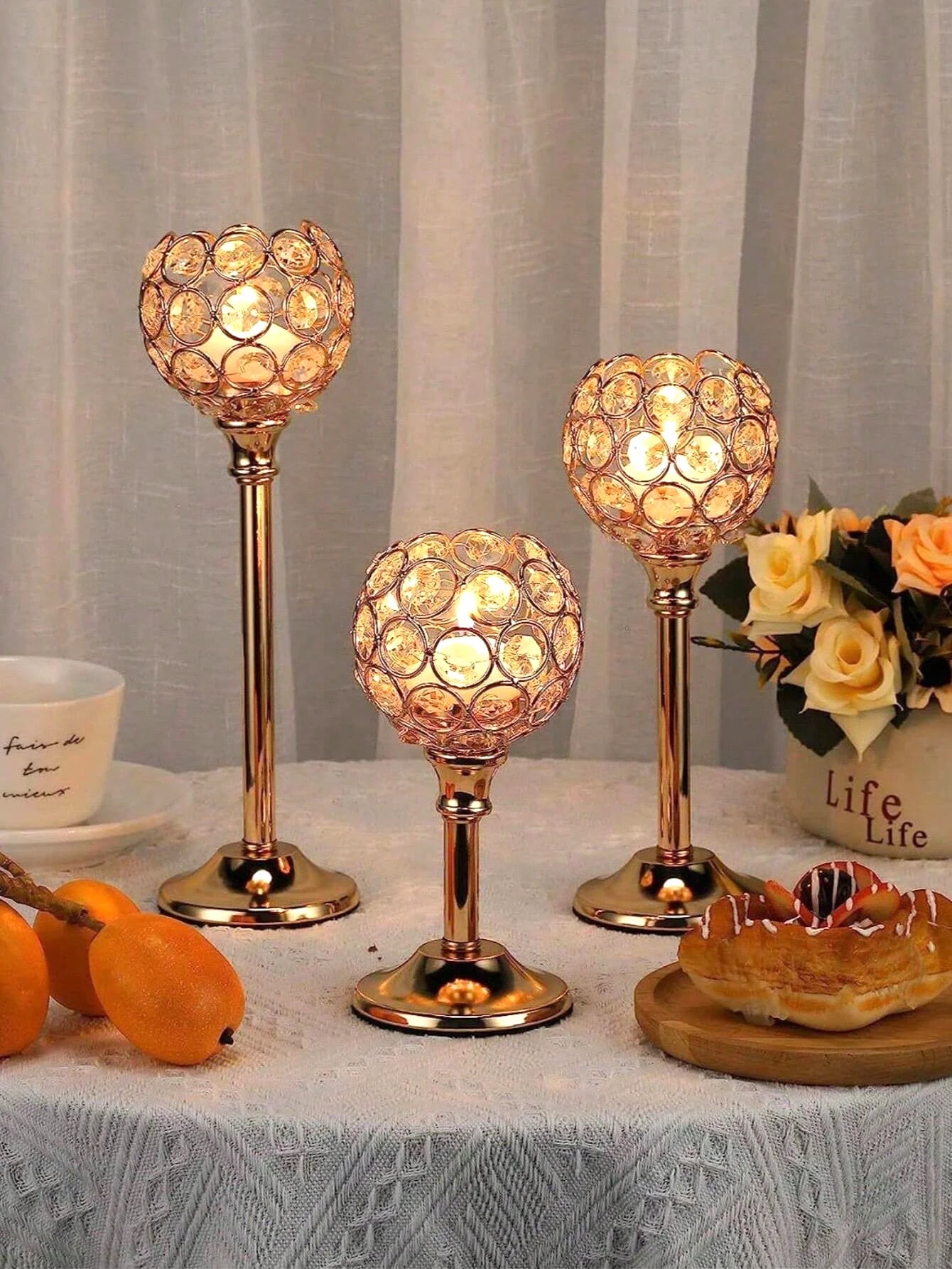 Gold & Silver Classic Crystal Metal Candlestick Holder Luxury Decor for Wedding Candlelight Dinner Valentine Ramadan Birthday