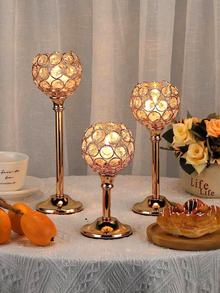 Gold & Silver Classic Crystal Metal Candlestick Holder Luxury Decor for Wedding Candlelight Dinner Valentine Ramadan Birthday