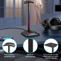 New Bee Z8 RGB Headphones Stand Holder Desk Gaming Headset with 2 USB Ports Cool Display Holder Non-Slip Rubber Base for Gamer