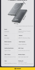 Essager Thin Wireless Power Bank Magnetic 20W 5000mAh Portable Fast Charging External Battery for Magsafe For iPhone 17 16 15 14