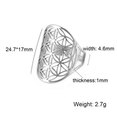 EUEAVAN Flower of Life Ring Stainless Steel Sacred Geometry Archangel Metatron Ring Adjustable Amulet Jewelry Gift Wholesale