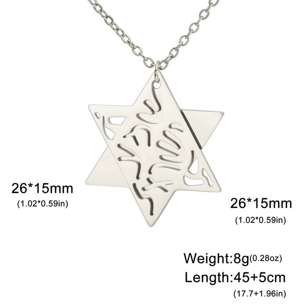 Jeshayuan Hebrew Chai Jewish Menorah Hanukkah Necklace for Women Star of David Stainless Steel Necklaces Amulet Jewelry Gift