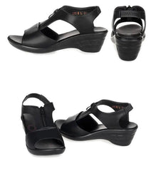 WOIZGIC Women Old Mother Laides Wedges Sandals Platform Shoes PU Leather Non Slip Beach Summer Cool Zipper