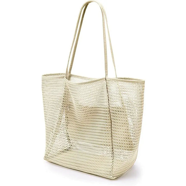 1pcs Foldable Beach Bag with Mesh Net, Mesh Bag, Women's Shoulder Bag, Essential for Outdoor Travel and Leisure Activities