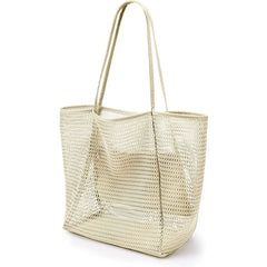 1pcs Foldable Beach Bag with Mesh Net, Mesh Bag, Women's Shoulder Bag, Essential for Outdoor Travel and Leisure Activities