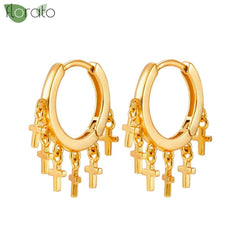 925 Sterling Silver Needle Fashion Cross Pendant Hoop Earrings for Women Vintage Gold Color Small Earrings Luxury Jewelry Gifts
