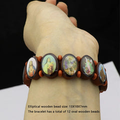 1PCS 3colors Saints Religion rosary Wooden Bracelets Fashion Wooden Jesus Bracelet Wooden Rosary Religious Jewelry For Womengifs