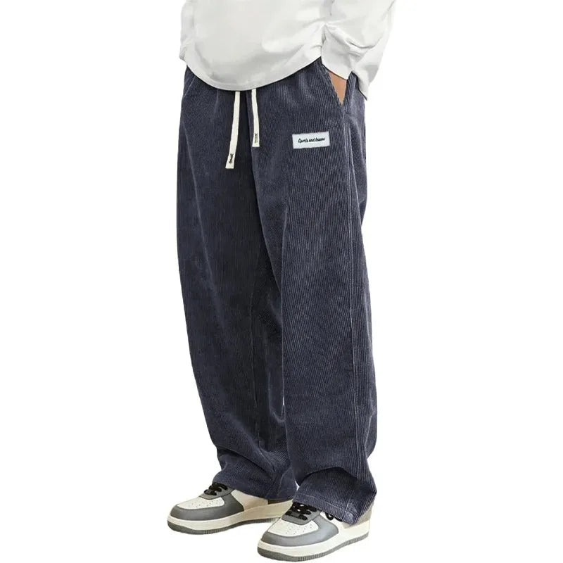 Animal Game Outdoor Mens Corduroy Casual Pants Loose Fit Baggy Pants Straight Sweatpants Elastic Waist Drawstring Streetwear