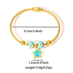 ANENJERY 316L Stainless Steel Colorful Eyes Heart Beads Drip Oil Pendant Bracelet for Women Men Personality Fashion Jewelry Gift