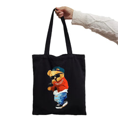 Black White Bear Print Shopper Tote for Women