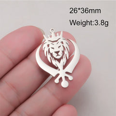 5 pcs Crown Lion King Charms Stainless Steel Sikh Symbol Khanda Pendants for Necklace Keychain Jewelry Making Handmade DIY Gifts