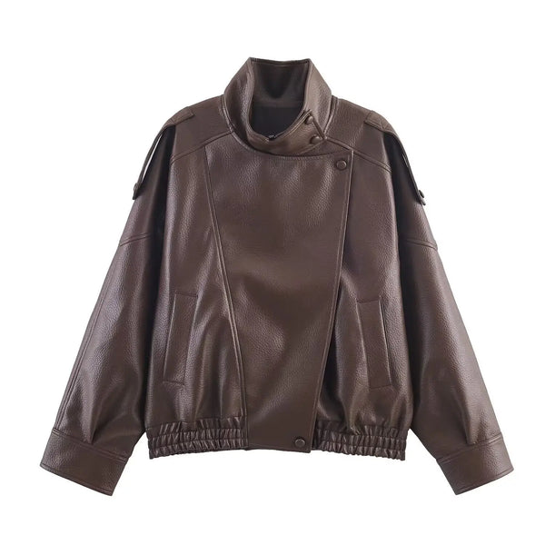 KONDALA Black Leather Jacket – Oversized Spring Women  Streetwear Coat