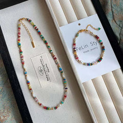 Colorful Beads & Freshwater Pearl Necklace – Retro Gold Clavicle Chain