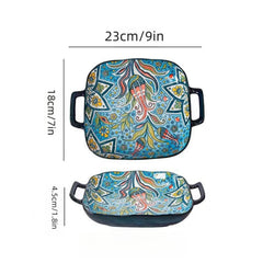 1 piece of 9-inch Bohemian style salad plate with double ear ceramic pasta dish, can be used for oven, microwave