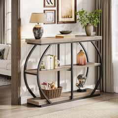 Tribesigns 41.3" Console Table, Industrial 3-Tier Entryway Table with Arched Metal Frame and Storage Shelves for Living Room Furniture