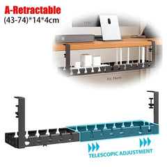 Extendable cable tray fitted beneath a tabletop