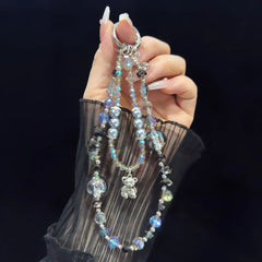 Phone Lanyard Short Bear Butterfly Pendant Dazzling Crystal Beaded Bracelet High End Outdoor Travel Portable Pendant