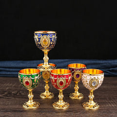 1Pc Timeless Embossed Metal Chalice Goblet Vintage Wine Champagne Liqueur Cup Perfect For Bars Restaurants Home Decor.