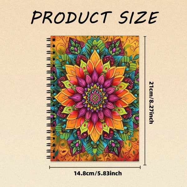 A5 Spiral Mandala Art Notebook 100 Pages Mindfulness Journal for Adults Stress Relief Creative Drawing Gift