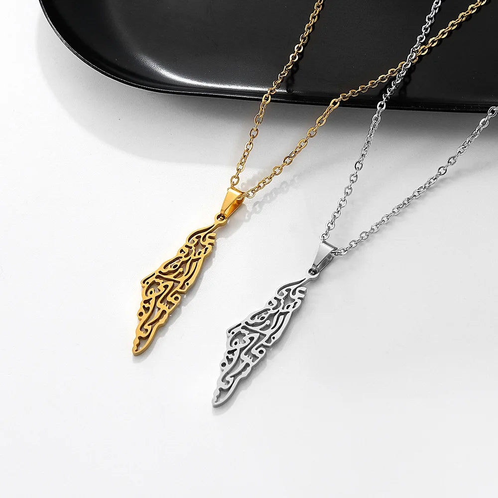 Al-Aqsa Islamic Mosque Pendant Necklace Geometric Map Chain Jewelry Gift Accessories for Women Men