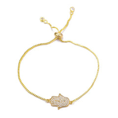 Juya 18K Real Gold Plated Adjustable Chains Multicolor Zirconia Hamsa Fatima Enamel Greek Evil Eye Charms Bracelets For Women