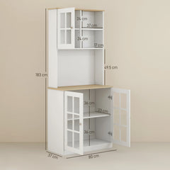 HOMCOM 72" Kitchen Cabinet with Glass Door, White Kitchen & Dining Furniture