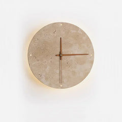 Marble Clock Wall Light Creative Wabi Sabi Yellow Living Room Nordic Restaurant Corridor Circular Travertine Decor Sconce Lamp