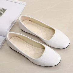 Women Suede Loafers Flat Heel Shallow Female Shoes Spring Summer Square Toe Basic Concise Women Pumps Size 36-43 Flat Shoes
