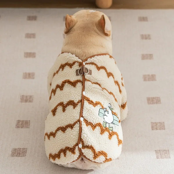 Bulldog Lambs Wool Dog Clothe Winter Warm Wavy Stripes Costume Pet Jacket for Small Medium Dogs Outdoor Pet Accessories