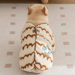 Bulldog Lambs Wool Dog Clothe Winter Warm Wavy Stripes Costume Pet Jacket for Small Medium Dogs Outdoor Pet Accessories