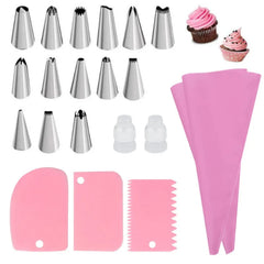 Silicone Piping Bags and Tips Set Cake DIY Decorating Kit with Stainless Steel Nozzle Reusable Silicone Pastry Baking tool Cooking Essentials, Kitchen Tools