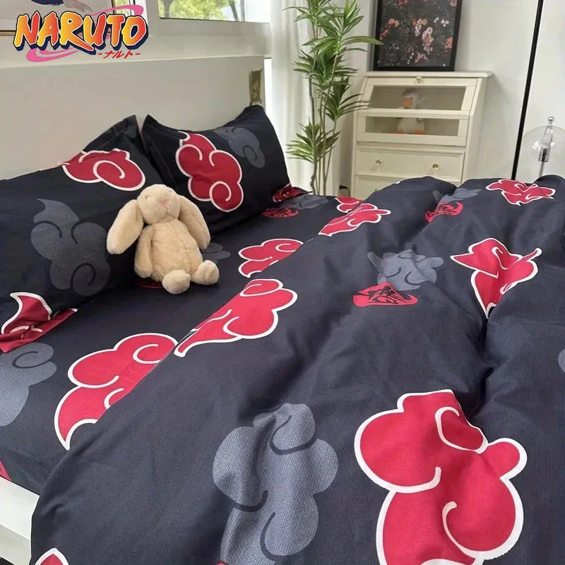 Naruto Akatsuki Anime 3pcs Bedding Set Duvet Cover Quilt Cover Polyester A Duvet Cover and A Pair of Pillowcases (no Padding)