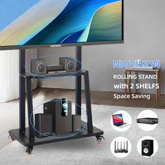 Mobile TV Cart, Height Adjustable TV Stand for 32-75inch TVs with Lockable Wheel,Rolling TV Stand with Wheels Max VESA 600x400mm Living Room Furniture
